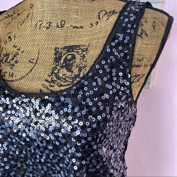 Express Sequin Scoop Neck Cropped Tank Top Black Silver Small - Picture 5 of 9